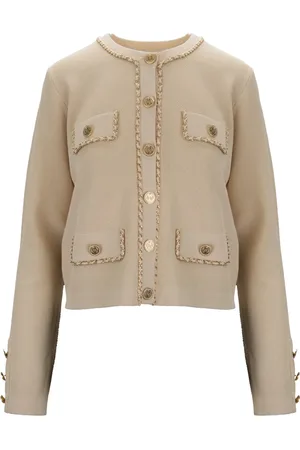 Elisabetta Franchi Femme, Pulls, , Taille: 40 FR Veste Courte avec Chaîne Dorée et Boutons