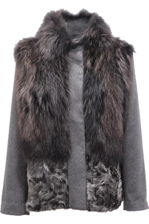 BULLY Femme, Vestes, Gris, Taille: 42 FR Manteau gris en fourrure avec applications