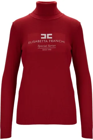 Elisabetta Franchi Femme, Pulls, Rouge, Taille: 42 FR Pull à col roulé côtelé avec logo imprimé