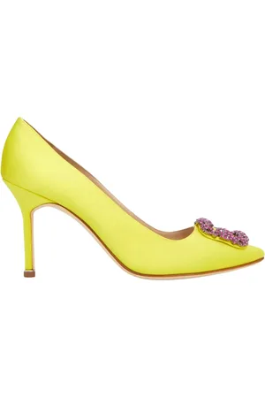 Manolo Blahnik Femme, Chaussures, Jaune, Taille: 38 EU Talons Hauts Jaunes avec Boucle en Cristal