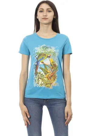 Trussardi Femme, Tops, Bleu, Taille: 42 FR T-shirt décontracté à manches courtes et col rond