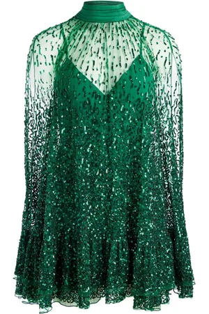 ALICE+OLIVIA Femme, Robes, Vert, Taille: 38 FR Robe Verte avec Cape Superposée