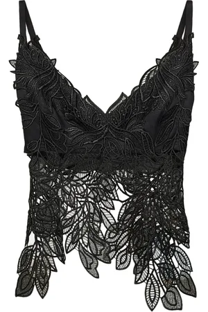 Alberta Ferretti Femme, Tops, Noir, Taille: 36 FR Haut en Macramé Noir Col en V