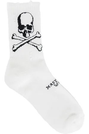 MASTERMIND Homme, Sous-vêtements, Blanc, Taille: M Chaussettes en Coton Côtelé avec Jacquard Crâne
