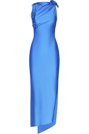 COPERNI Femme, Robes, Bleu, Taille: 38 FR Robe Asymétrique Bleue avec Fleurs en Tissu