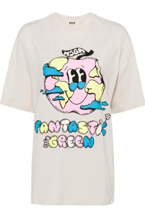 Msgm Homme, Tops, Gris, Taille: 2XS T-shirt en jersey de coton avec imprimé