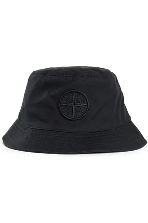 Stone Island Homme, Accessoires, Noir, Taille: M Chapeau Seau en Sergé de Coton Noir Brodé