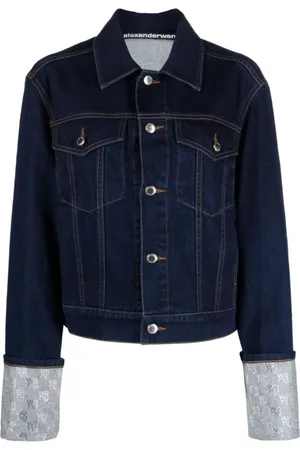 Alexander Wang Femme, Vestes, Bleu, Taille: 36 FR Veste en jean ornée de cristaux