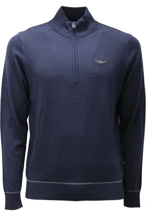 Aeronautica Militare Homme, Sweatshirts et sweats à capuche, Bleu, Taille: S Pull en Laine Demi-Zip MA 1292