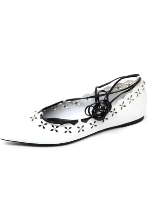Michael Kors Femme, Chaussures, Blanc, Taille: 36 EU Chaussure Ballerine Plate en Cuir Thalia
