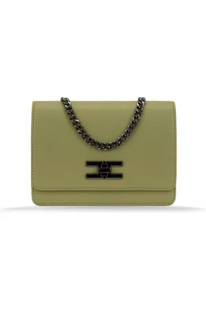 Elisabetta Franchi Femme, Sacs, Vert, Taille: ONE Size Sac Bandoulière Chaîne Argentée avec Détail Logo