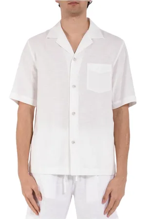 Paolo Pecora Homme, Chemises, Blanc, Taille: XL Chemise de Bowling en Coton avec Boutons Frontaux