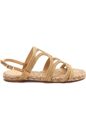 Castaner Femme, Chaussures, Jaune, Taille: 37 EU Sandales plates artisanales avec tissage métallique