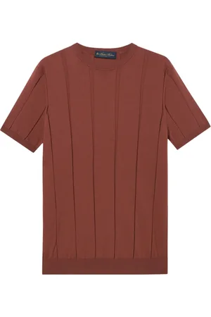 Brooks Brothers Homme, Pulls, Brun, Taille: M T-shirt côtelé en coton à torsion élevée