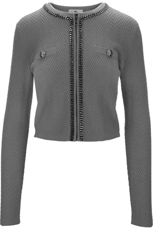 Elisabetta Franchi Femme, Pulls, Gris, Taille: 38 FR Cardigan Chaîne Argentée Zip