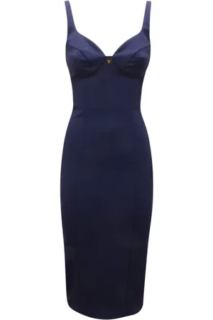 Elisabetta Franchi Femme, Robes, Bleu, Taille: 36 FR Robe Midi Marine avec Logo Doré