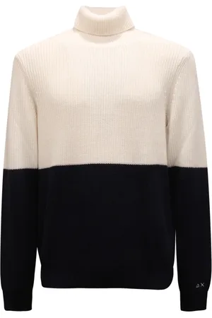 sun68 Homme, Pulls, Bleu, Taille: L Pull Col Roulé Laine/Coton, Blanc