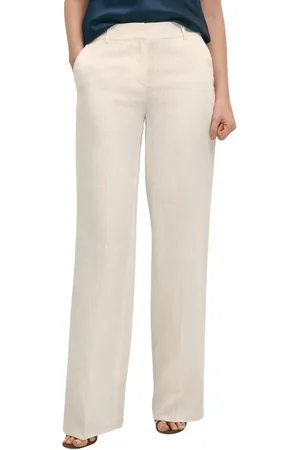 Brooks Brothers Femme, Pantalons, Blanc, Taille: 36 FR Pantalon large en lin