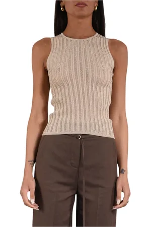 Patrizia Pepe Femme, Tops, Jaune, Taille: 38 FR Débardeur côtelé en lurex