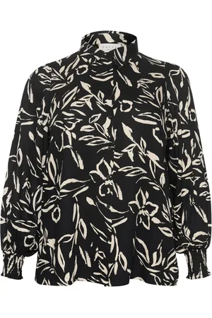 Kaffe Femme, Blouses et Chemises, Noir, Taille: 54 FR Chemisier à fleurs noir/sable fleur peinte