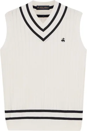 Brooks Brothers Homme, Pulls, Blanc, Taille: L Débardeur de tennis en coton avec logo brodé en V