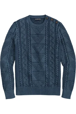 Brooks Brothers Homme, Pulls, Bleu, Taille: S Pull en coton à encolure ras-du-cou avec boutons en corne
