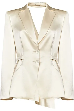 Alberta Ferretti Femme, Vestes, , Taille: 40 FR Ivory Satin Blazer Chic V-Cut
