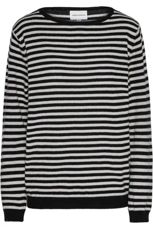 American Dreams Femme, Pulls, Noir, Taille: 38 FR Pull à Rayures en Cachemire Noir/Blanc