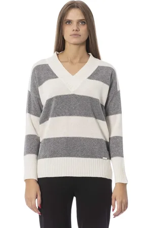 BALDININI Femme, Pulls, Gris, Taille: 40 FR Élégant Pull col V avec Monogramme Métallique