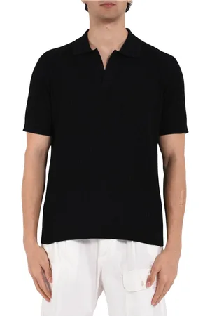 Paolo Pecora Homme, Tops, Noir, Taille: XL Polo en maille côtelée à col en V