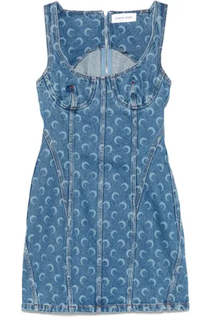 Marine Serre Femme, Robes, Bleu, Taille: 36 FR Robe Indigo Col Carré