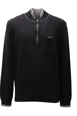 Aeronautica Militare Homme, Pulls, Noir, Taille: S Pull en coton avec demi-zip