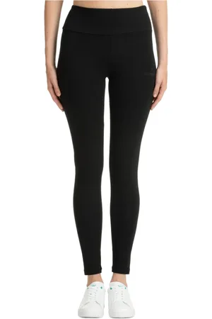 EA7 Femme, Pantalons, Noir, Taille: 38 FR Legging Taille Haute, Couleur Unie, Taille Élastique