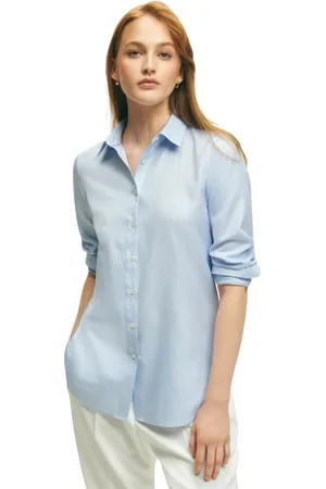 Brooks Brothers Femme, Blouses et Chemises, Bleu, Taille: 38 FR Chemise de luxe en coton bleu clair de Thomas Mason