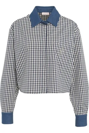 Liu Jo Femme, Vestes, Multicolore, Taille: 40 FR Chemisier à carreaux bleu avec strass