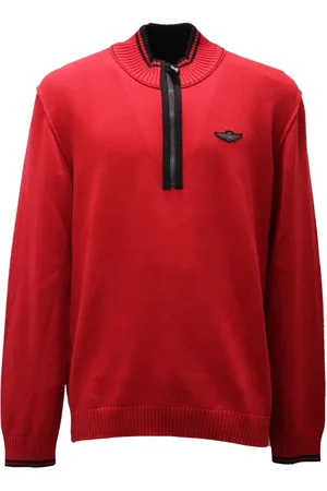 Aeronautica Militare Homme, Pulls, Rouge, Taille: S Pull en coton à demi-zip
