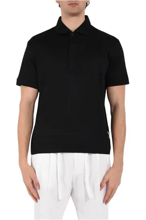 Paolo Pecora Homme, Tops, Noir, Taille: XL Polo en coton avec col boutonné