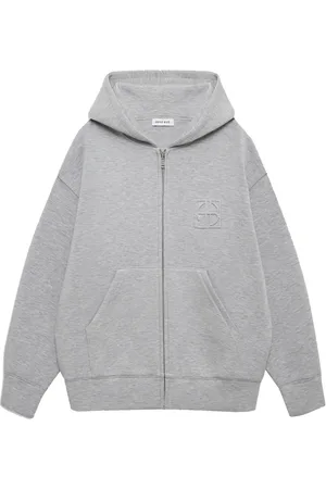 ANINE BING Femme, Sweatshirts et sweats à capuche, Gris, Taille: 42 FR Cardigan Gris Clair à Capuche avec Monogramme