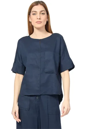 Alessia Santi Femme, Blouses et Chemises, Bleu, Taille: 36 FR Chemise kimono bleue en lin et viscose