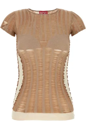 Diesel Femme, Tops, Brun, Taille: 40 FR T-shirt en mélange de coton camel