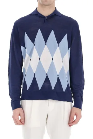 BALLANTYNE Homme, Pulls, Multicolore, Taille: M Polo à manches longues en lin et coton Diamond