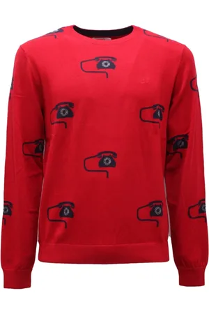 sun68 Homme, Pulls, Rouge, Taille: L Rouge Feu/Bleu Laine Coton Pull