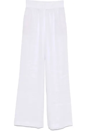 ERMANNO SCERVINO Femme, Pantalons, Blanc, Taille: 40 FR Pantalon Palazzo en Lin Blanc avec Taille Élastique