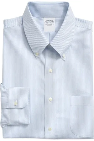 Brooks Brothers Homme, Chemises, Bleu, Taille: XL Chemise à Rayures à Coupe Droite et à Col Boutonné