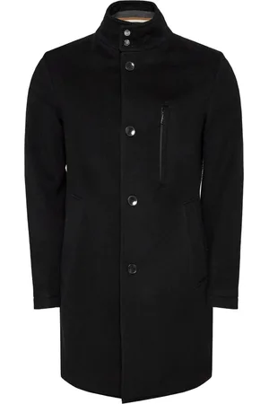 HUGO BOSS Homme, Manteaux, Noir, Taille: S Manteau noir en laine avec poche zippée