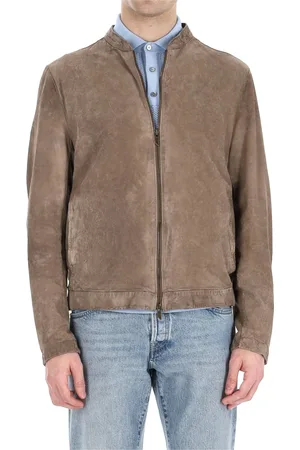 SALVATORE SANTORO Homme, Vestes, Gris, Taille: L Veste en cuir gris tourterelle avec fermeture éclair