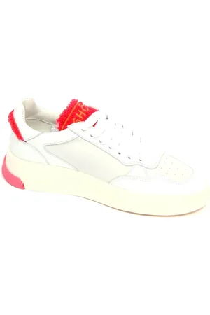 Ghoud Femme, Chaussures, Blanc, Taille: 36 EU Baskets Basse en Cuir Blanc/Corail