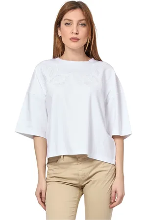 HUGO BOSS Femme, Tops, Blanc, Taille: 40 FR T-shirt Court Brodé Floral