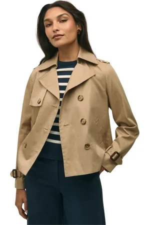 Brooks Brothers Femme, Manteaux, Brun, Taille: 42 FR Cropped Double-Breasted Supima Twill Trench Coat