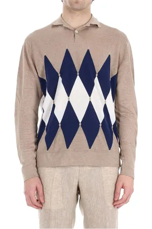 BALLANTYNE Homme, Pulls, Multicolore, Taille: L Polo Multicolore Manches Longues Lin-Coton